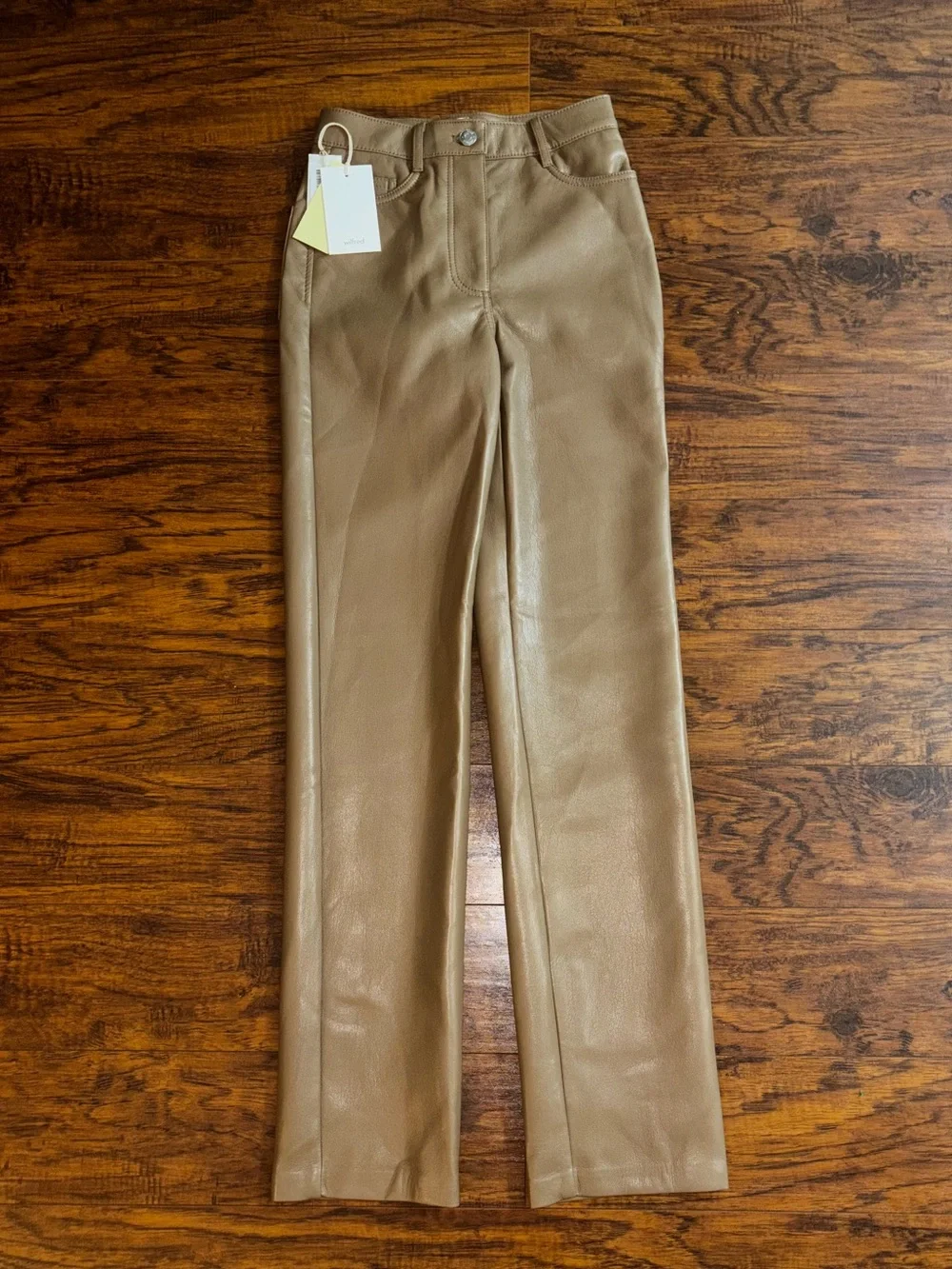 Aritzia Wilfred Melina Tall Vegan Leather Pants Camel Tan High-Rise Straight Leg - Picture 4 of 11